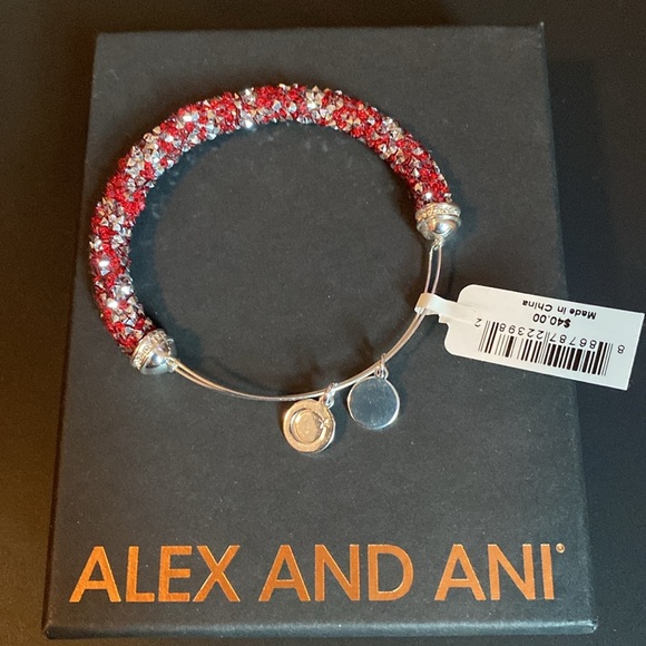 Alex and Ani Red Crystal Crush Bangle Bracelet with Silver Finish - Picture 2 of 8